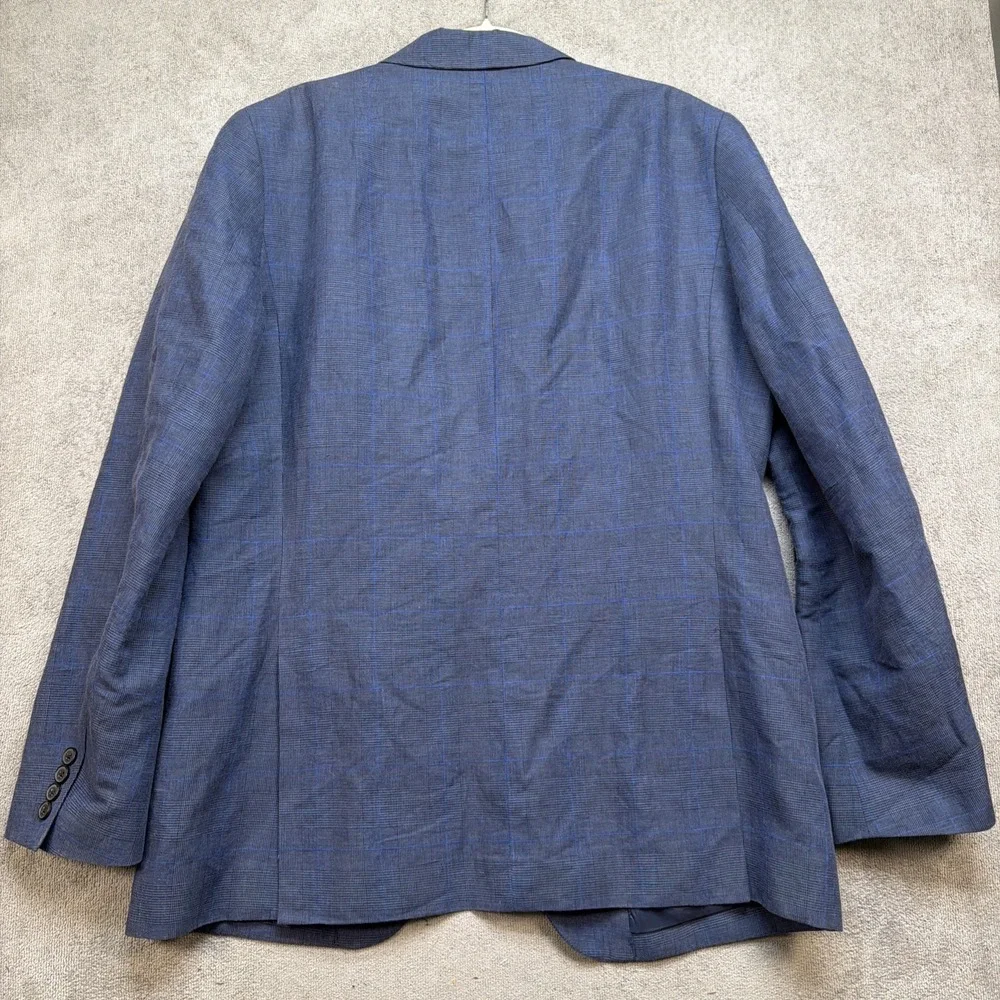 J‎ Crew Thompson Blazer 42L Blue Plaid Linen Blend Sport Coat Preppy